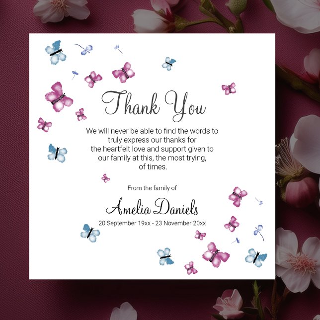 Tarjeta de agradecimiento funeral de mariposa azul (Subido por el creador)