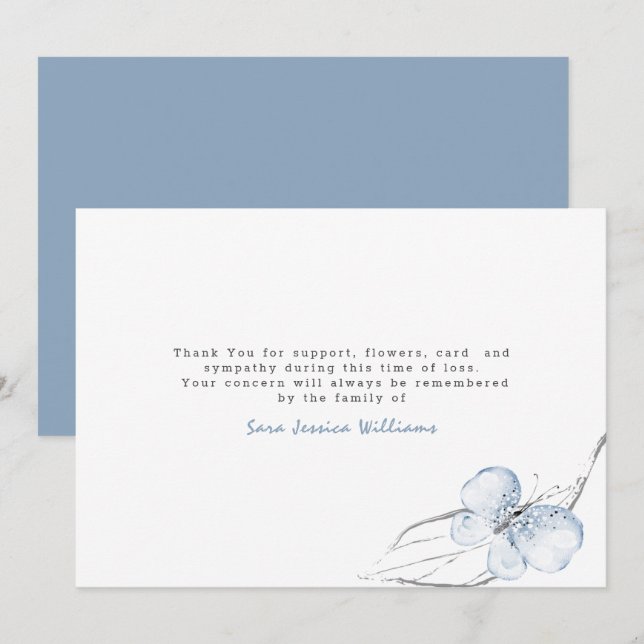 Tarjeta De Agradecimiento Funeral de mariposa azul claro   (Anverso / Reverso)