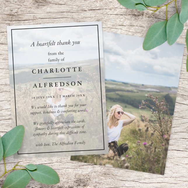 Tarjeta De Agradecimiento Funeral de Moda elegante | Simpatía fotográfica Mi (Subido por el creador)