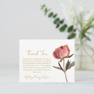 Tarjeta de agradecimiento funeral de peonía duelo 