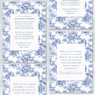 Tarjeta De Agradecimiento Funeral de Poema de tela de porcelana azul
