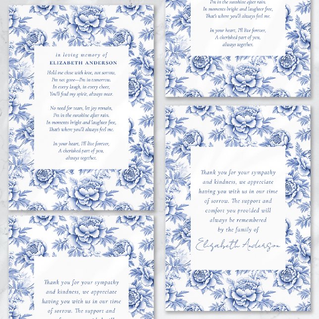 Tarjeta De Agradecimiento Funeral de Poema de tela de porcelana azul (Subido por el creador)