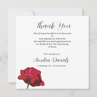 Tarjeta de agradecimiento funeral de rosa roja