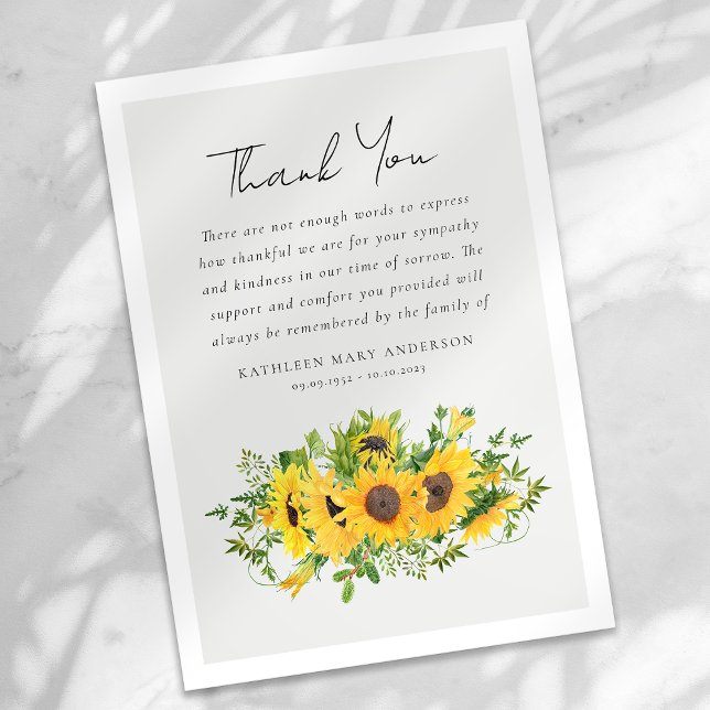Tarjeta De Agradecimiento Funeral de Simpatía de los girasoles (Subido por el creador)