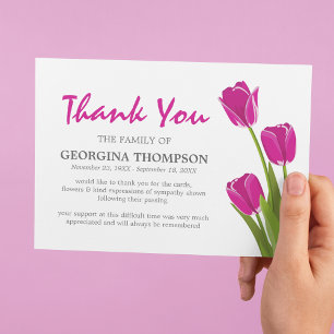 Tarjeta De Agradecimiento Funeral de Tulipán Rosa