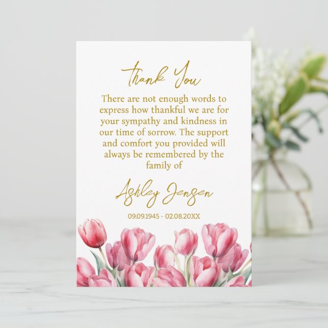 Tarjeta de agradecimiento funeral de tulipanes de  (Anverso de pie)