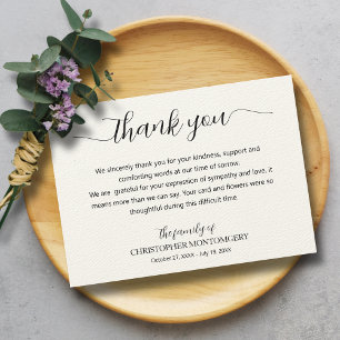 Tarjeta De Agradecimiento Funeral Ecru de guión elegante