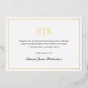 Tarjeta de agradecimiento funeral elegante con mon