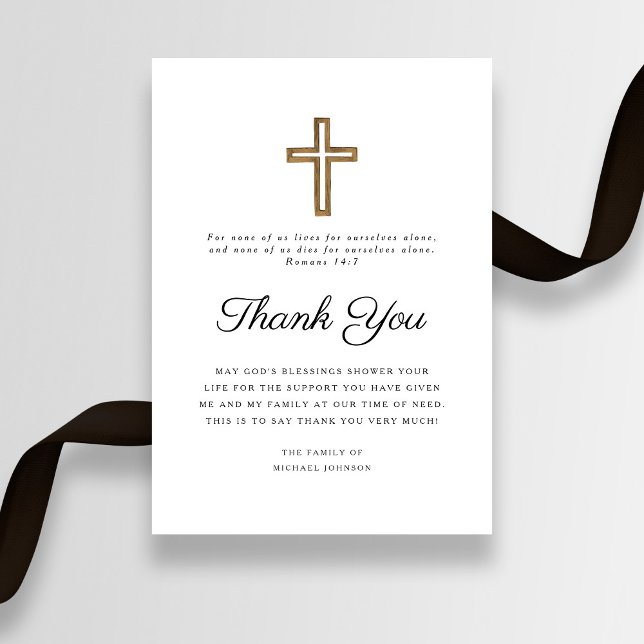 Tarjeta De Agradecimiento Funeral elegante de la Cruz Religiosa (Elegant Religious Cross Funeral Thank You Card)