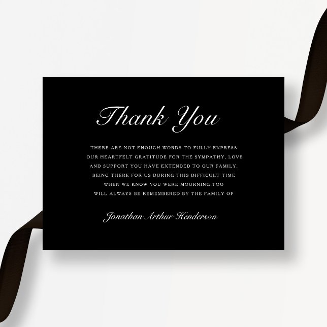 Tarjeta De Agradecimiento Funeral elegante de la simpatía negra (Elegant Black Sympathy Funeral Thank You Card)