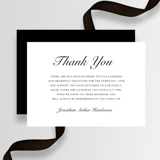 Tarjeta De Agradecimiento Funeral elegante de simpatía por guión (Elegant Script Sympathy Funeral Thank You Card)