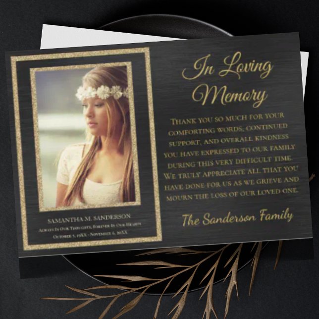 Tarjeta De Agradecimiento Funeral Elegante En Memoria Amada Oro Negro (Subido por el creador)