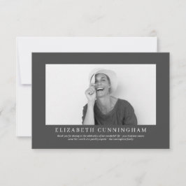 Tarjeta De Agradecimiento Funeral en memoria de ella| Elegante foto moderna
