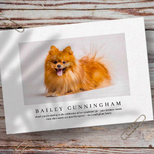Tarjeta De Agradecimiento Funeral En Memoria Del Mascota   Elegante Foto Mod