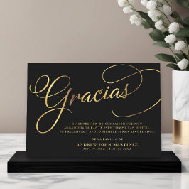 Tarjeta De Agradecimiento Funeral Español de Caligrafía Negra y Oro
