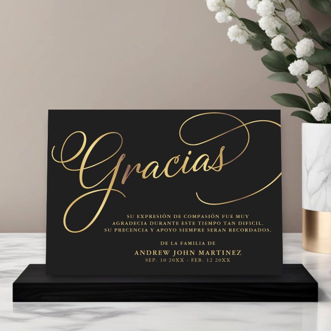 Tarjeta De Agradecimiento Funeral Español de Caligrafía Negra y Oro (Subido por el creador)