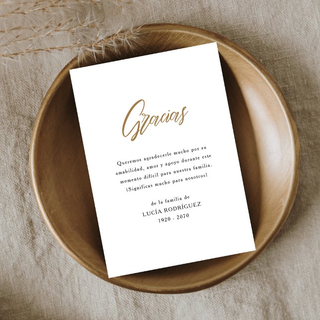 Tarjeta De Agradecimiento Funeral Español Gracias Memorial Gold (Subido por el creador)