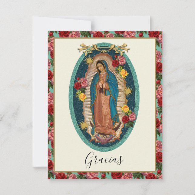 Tarjeta De Agradecimiento Funeral español Guadalupe Religiosa Gracias (Anverso)