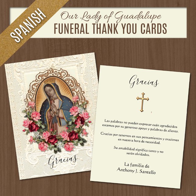 Tarjeta De Agradecimiento Funeral español Guadalupe Religiosa Gracias (Catholic Spanish Funeral  Memorial Thank You Cards)