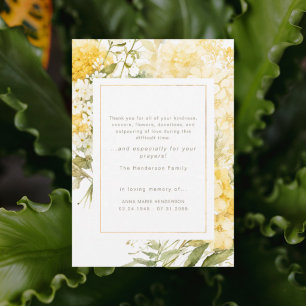 Tarjeta de agradecimiento funeral floral amarillo