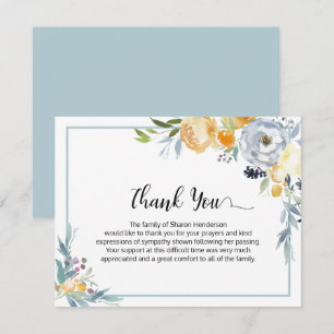 Tarjeta De Agradecimiento Funeral Floral Azul Simple Gracias