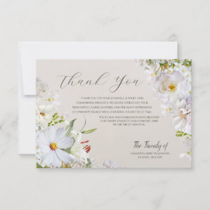 Tarjeta de agradecimiento funeral floral blanca el