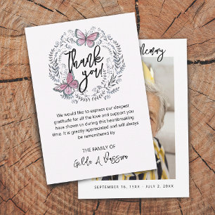 Tarjeta de agradecimiento funeral floral mariposa