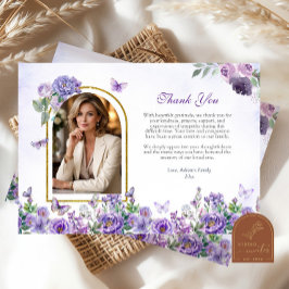 Tarjeta De Agradecimiento Funeral Floral Púrpura Mariposa