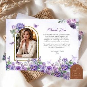 Tarjeta De Agradecimiento Funeral Floral Púrpura Mariposa
