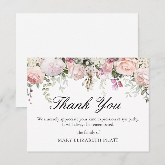 Tarjeta De Agradecimiento Funeral floral rosa (Anverso / Reverso)