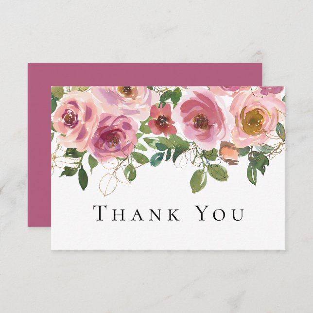 Tarjeta de agradecimiento funeral floral rosa de s (Anverso / Reverso)