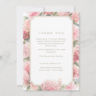 Tarjeta de agradecimiento funeral floral rosa por