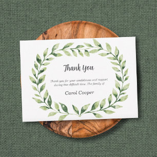 Tarjeta De Agradecimiento Funeral Foliage de Círculo de color de agua