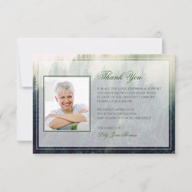 Tarjeta De Agradecimiento Funeral Forestal Gracias Card Memorial Keepsake (Anverso)