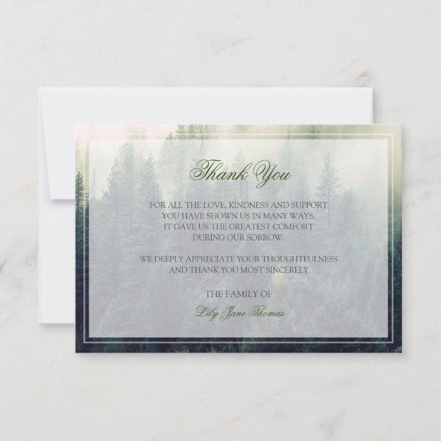 Tarjeta De Agradecimiento Funeral Forestal Gracias Card Memorial Keepsake (Anverso)