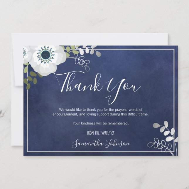 Tarjeta De Agradecimiento Funeral Gracias Elegante Anemone Floral (Anverso)