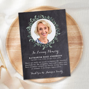 Tarjeta De Agradecimiento Funeral GRACIAS Eucalyptus Slate