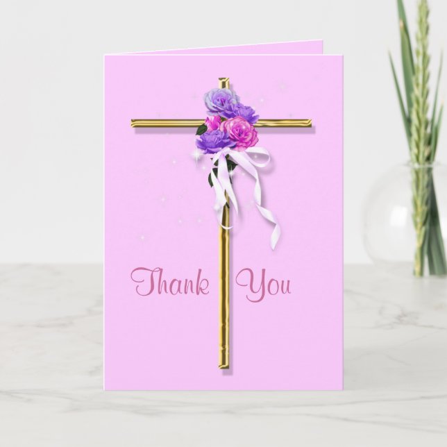 Tarjeta De Agradecimiento Funeral "Gracias" floral rosa religioso (Anverso)