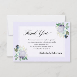 Tarjeta De Agradecimiento Funeral Gracias Flores Moradas