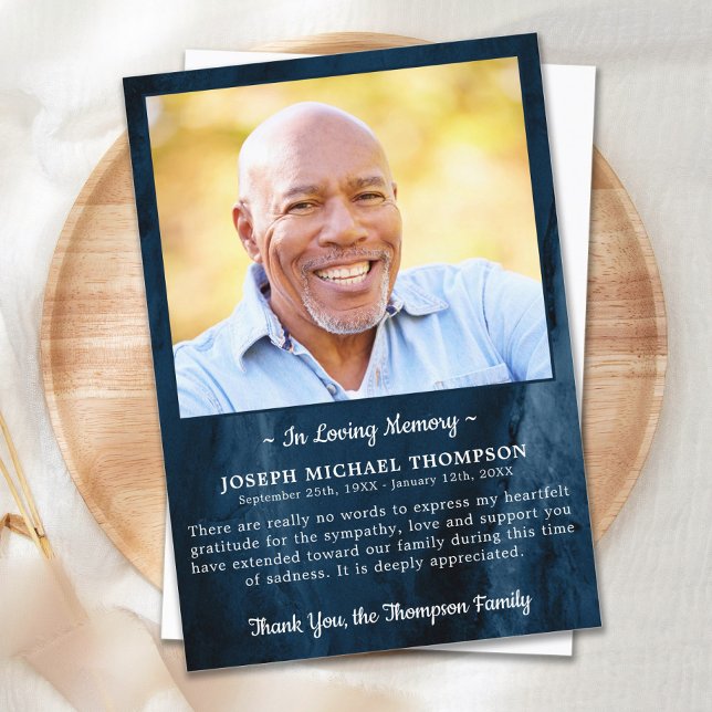 Tarjeta De Agradecimiento Funeral GRACIAS Foto Simpatía Mármol Azul (Subido por el creador)