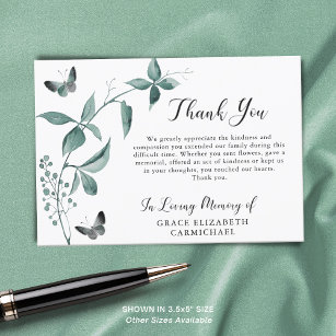 Tarjeta De Agradecimiento Funeral Gracias Mariposa Verde Botánico