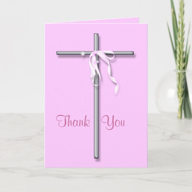 Tarjeta De Agradecimiento Funeral "Gracias" oro rosa de plata religioso (Anverso)