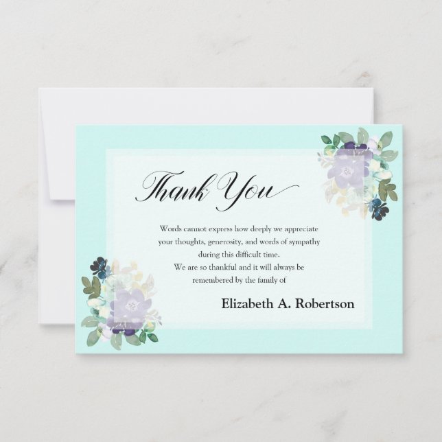 Tarjeta De Agradecimiento Funeral Gracias Purple Floral (Anverso)