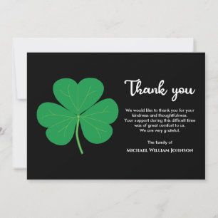 Tarjeta De Agradecimiento Funeral irlandés Black White Shamrock Clover