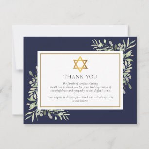 Tarjeta De Agradecimiento Funeral Judío Foliage Estrella de David Dorada Fot