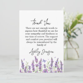 Tarjeta de agradecimiento funeral lavanda simpatía