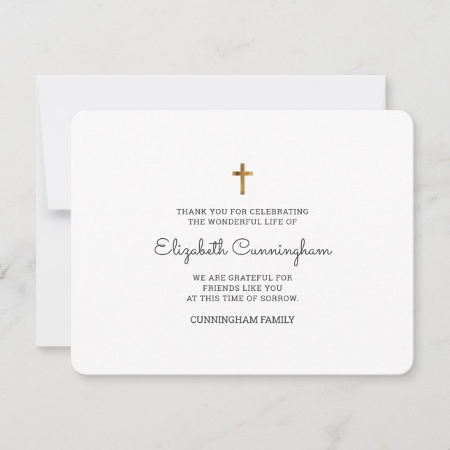 Tarjeta De Agradecimiento Funeral Memorial Cruz De Oro Moderna Y Simple (Anverso)