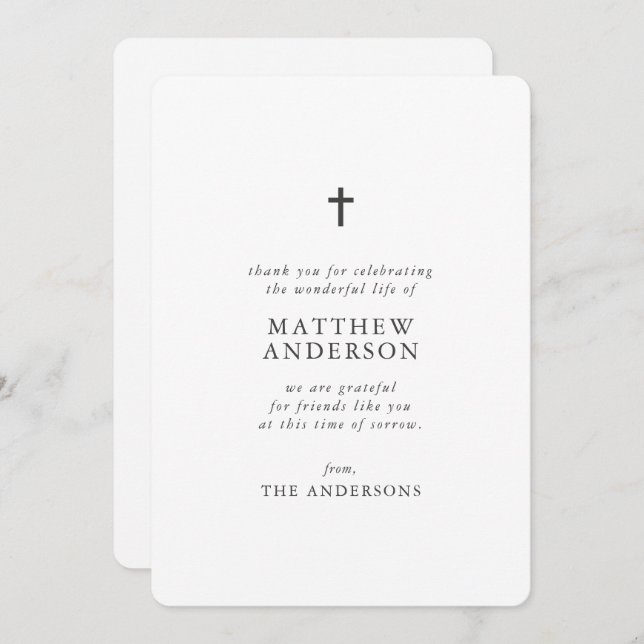 Tarjeta De Agradecimiento Funeral Memorial Descanso En Paz Moderna Cruz Simp (Anverso / Reverso)