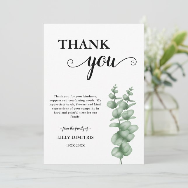 Tarjeta De Agradecimiento Funeral Memorial Greenery (Anverso de pie)