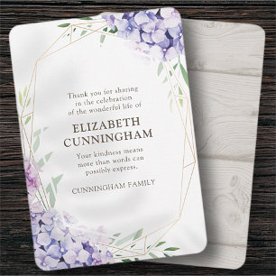 Tarjeta De Agradecimiento Funeral Memorial Hydrangea Lilac Floral Geométrica